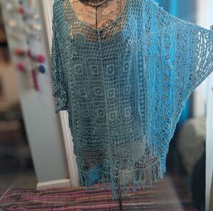 Beachy Open Weave Fringed Top